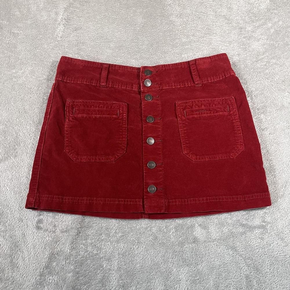 We The Free Skirt Womens 28 Red Corduroy Mini Button Front Pockets Boho Style